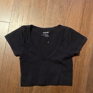 Garage Deep Black V-Neck Ribbed Crop Top